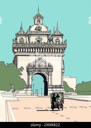 Eine Illustration des Patuxay Victory Monument in Vientiane, Laos Stockfoto