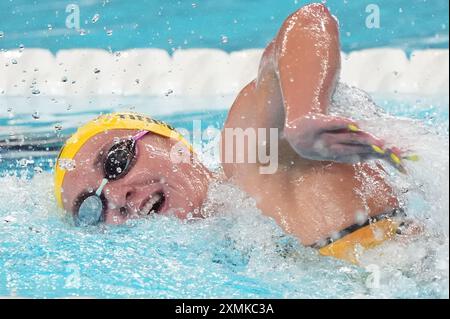 Paris, Frankreich. Juli 2024. Ariarne Titmus aus Australien tritt am Sonntag, den 28. Juli 2024, im 200-m-Halbfinale der Frauen bei den Olympischen Spielen 2024 in Paris an. Foto: Richard Ellis/UPI Credit: UPI/Alamy Live News Stockfoto