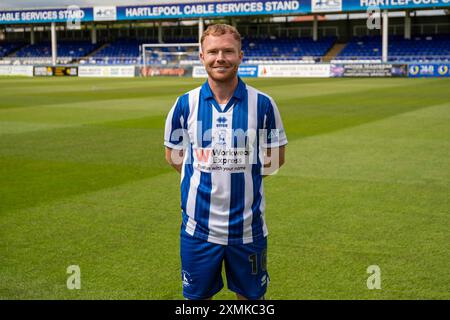 Adam Campbell von Hartlepool United während des Hartlepool United Photo Call im Victoria Park, Hartlepool am Donnerstag, den 25. Juli 2024. (Foto: Mark Fletcher | MI News) Credit: MI News & Sport /Alamy Live News Stockfoto