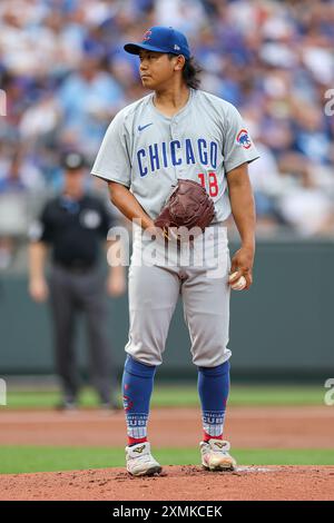 Kansas City, MO, USA. Juli 2024. Chicago Cubs startete den Pitcher Shota Imanaga (18) während eines Spiels gegen die Kansas City Royals im Kauffman Stadium in Kansas City, MO. David Smith/CSM/Alamy Live News Stockfoto