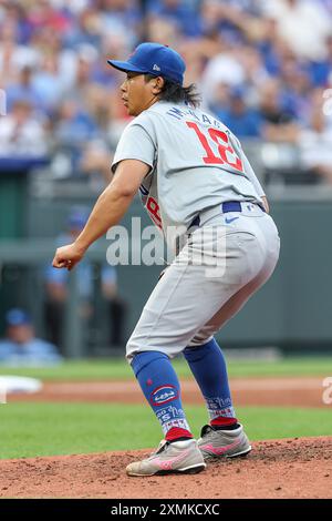 Kansas City, MO, USA. Juli 2024. Chicago Cubs startete den Pitcher Shota Imanaga (18) während eines Spiels gegen die Kansas City Royals im Kauffman Stadium in Kansas City, MO. David Smith/CSM/Alamy Live News Stockfoto