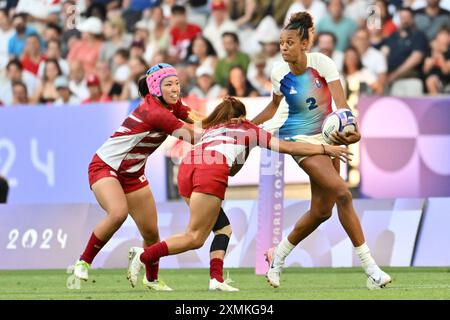 Frankreich gegen Japan, Rugby Sevens Women's Pool C im Stade de France, während der Olympischen Spiele 2024 in Paris, 28. Juli 2024, Paris, Frankreich. Quelle: Enrico Calderoni/AFLO SPORT/Alamy Live News Stockfoto