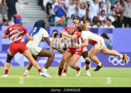 Frankreich gegen Japan, Rugby Sevens Women's Pool C im Stade de France, während der Olympischen Spiele 2024 in Paris, 28. Juli 2024, Paris, Frankreich. Quelle: Enrico Calderoni/AFLO SPORT/Alamy Live News Stockfoto