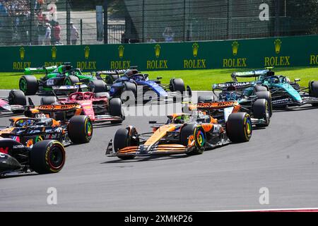 28.07.2024, Circuit de Spa-Francorchamps, Spa-Francorchhamps, Formel 1 Rolex Grand Prix von Belgien 2024 , im Bild Lando Norris (GBR), McLaren F1 Team, Fernando Alonso (ESP), Aston Martin Aramco Cognizant Formel-1-Team, George Russell (GBR), Mercedes-AMG Petronas a One Team, Charles Leclerc (MCO), Formel-HP: Ferrari Alessio De Marco/Alamy Live News Stockfoto