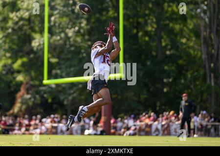 Ashburn, VA, USA. Juli 2024. Mitchell Tinsley (18), der im Trainingslager der Washington Commanders im OrthoVirginia Training Center im Commanders Park in Ashburn, Virginia, absolvierte Reggie Hildred/CSM/Alamy Live News Stockfoto