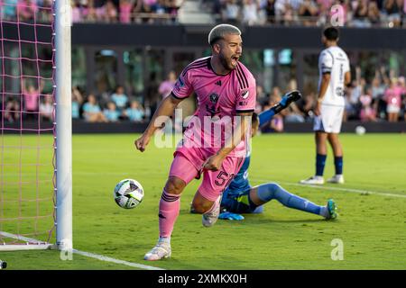 Fort Lauderdale, USA, 27. Juli 2024, Marcelo Weigandt reagiert beim Spiel Inter Miami CF gegen Puebla Leagues Cup. Quelle: Chris Arjoon/American Presswire Stockfoto