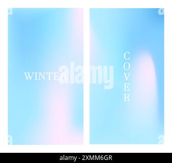 Farbverlauf Pastellfarben Winter Hintergrund. Set mit unscharfen Bannern. Holografischer Druck. Abstrakte Vektorillustration in Blautönen. Himmelsfarben Stock Vektor