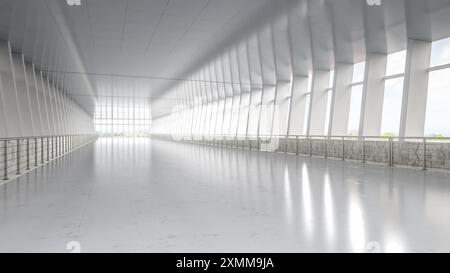 3D-Rendering des leeren Flughafengehäuses mit Fenstergläsern Stockfoto