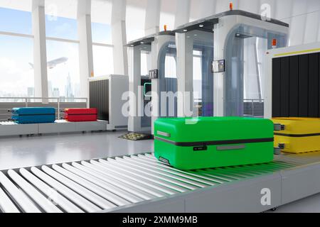 3D-rendering Sicherheitskontrolle am Flughafen mit Sicherheit Tore und Scanner Maschine Stockfoto