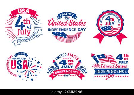 Unabhängigkeitstag 4. juli . Set von verschiedenen amerika-Abzeichen und -Emblemen . Vektor . Stock Vektor
