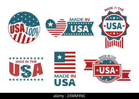 Hergestellt in den USA . Set von verschiedenen amerika-Abzeichen und -Emblemen . Vektor . Stock Vektor