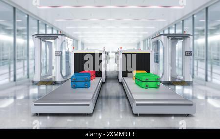 3D-rendering Sicherheitskontrolle am Flughafen mit Sicherheit Tore und Scanner Maschine Stockfoto