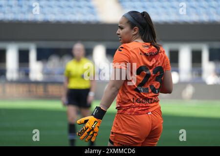 Seattle, Usa. Juli 2024. Die Torhüterin des Club Tijuana Femenil Itzayana González (23) bittet ihre Verteidiger, am 28. Juli 2024 im Lumen Field in Seattle, Washington, in einem Spiel des NWSL x Liga MX Femenil Summer Cup gegen Seattle Reign FC anzutreten. (Foto Nate Koppelman/SIPA USA) Credit: SIPA USA/Alamy Live News Stockfoto