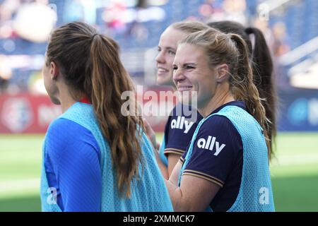 Seattle, Usa. Juli 2024. Die Stürmerin Veronica Latsko (24) bereitet sich am 28. Juli 2024 auf ihr Spiel im NWSL x Liga MX Femenil Summer Cup gegen den Club Tijuana Femenil im Lumen Field in Seattle, Washington vor. (Foto Nate Koppelman/SIPA USA) Credit: SIPA USA/Alamy Live News Stockfoto