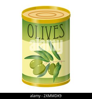Grüne Oliven in Metalldose Stock Vektor