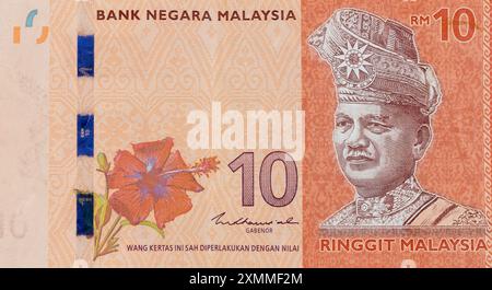 Die 10 malaysische Ringgit-Banknote der 4. Serie zeigt Malaysias ersten Obersten Staatschef, Abdul Rahman von Negeri Sembilan Stockfoto