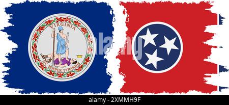 Tennessee und Virginia state Grunge Pinsel Flags Verbindung, Vektor Stock Vektor