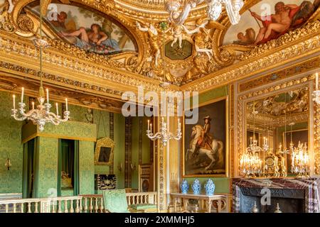Green Bedroom, Chateau Vaux le Vicomte, Maincy, Ile-de-France, Frankreich Stockfoto