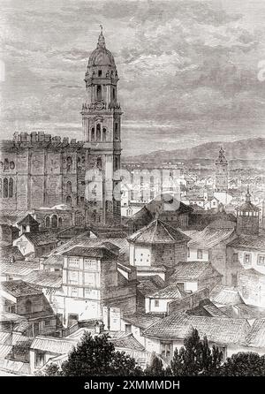 Die Kathedrale von Malaga, die hier im 19. Jahrhundert gesehen wurde. Malaga, Andalusien, Spanien. Aus Cassells Illustrated History of England, veröffentlicht um 1880. Stockfoto