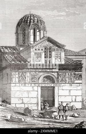 Die kleine Metropolis, die Kirche St. Eleftherios oder Panagia Gorgoepikoos, wurde hier im 19. Jahrhundert gesehen. Byzantinische Kirche am Mitropoleos-Platz in Athen, Griechenland. Aus Cassells Illustrated History of England, veröffentlicht um 1880. Stockfoto