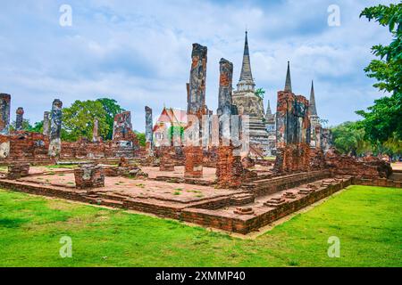Die Ruinen des Tempelkomplexes Wat Phra Si Sanphet in Ayutthaya, Thailand Stockfoto