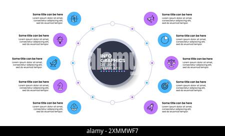 Infografik-Vorlage mit Symbolen und 10 Optionen oder Schritten. Kreis. Kann für Workflow-Layout, Diagramm, Banner, webdesign verwendet werden. Vektorgrafik Stock Vektor