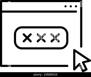 Webseite, Kennwort mit Sternchen im Eingabefeld und Mausklick. Sicherer Webzugriff, Benutzeranmeldeseite. Pixel Perfect Vektor-Symbol Stock Vektor