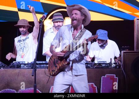 Italien, Cortona (Arezzo), 28. Juli 2024: Cautha Summer Festival of Camucia, Bild des italienischen Singer-Songwriters und Rappers Jovanotti (Lorenzo Cherubini). Foto © Daiano Cristini/Sintesi/Alamy Live News Stockfoto