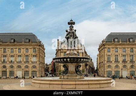 Brunnen am Place de la Bourse, Bordeaux, Nouvelle Aquitaine, Frankreich Stockfoto