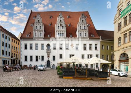 Altes Rathaus mit Stufengiebeln, Marktplatz, Meißen, Sachsen, Deutschland Stockfoto