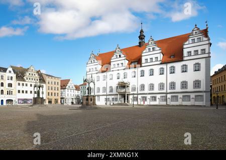 Altes Rathaus am Marktplatz, Lutherstadt Wittenberg, Sachsen-Anhalt, Deutschland, Stockfoto