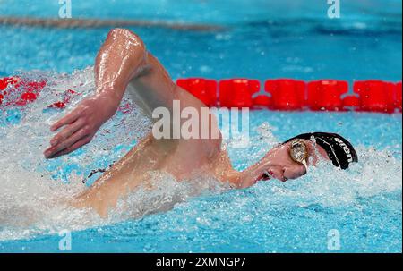 Der Irlands Daniel Wiffen während der 800-m-Freistil-Saison in der Pariser La Defense Arena am dritten Tag der Olympischen Spiele 2024 in Frankreich. Bilddatum: Montag, 29. Juli 2024. Stockfoto