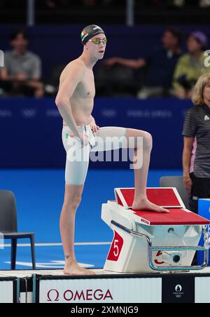 Der Irlands Daniel Wiffen während der 800-m-Freistil-Saison in der Pariser La Defense Arena am dritten Tag der Olympischen Spiele 2024 in Frankreich. Bilddatum: Montag, 29. Juli 2024. Stockfoto