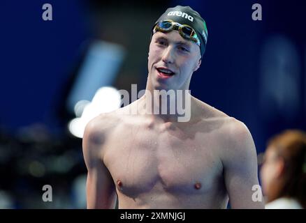 Daniel Wiffen, Irlands 800 m Freistil in der Pariser La Defense Arena am dritten Tag der Olympischen Spiele 2024 in Frankreich. Bilddatum: Montag, 29. Juli 2024. Stockfoto