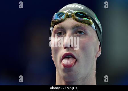 Daniel Wiffen, Irlands 800 m Freistil in der Pariser La Defense Arena am dritten Tag der Olympischen Spiele 2024 in Frankreich. Bilddatum: Montag, 29. Juli 2024. Stockfoto