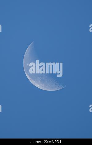 Rottweil, Deutschland. Juli 2024. Der schwindende Mond kann als Halbmond gesehen werden, wenn der Himmel blau ist. Quelle: Silas Stein/dpa/Alamy Live News Stockfoto