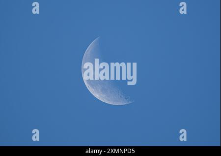 Rottweil, Deutschland. Juli 2024. Der schwindende Mond kann als Halbmond gesehen werden, wenn der Himmel blau ist. Quelle: Silas Stein/dpa/Alamy Live News Stockfoto