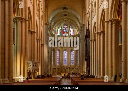 Das Schiff, Cathedrale Saint Jean Baptiste, Lyon, Rhone, Frankreich Stockfoto