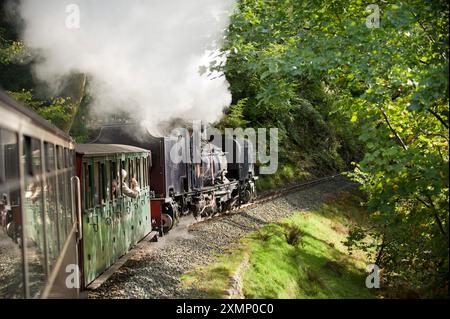 Bild von Roger Bamber : 24 September 2011 : 2ft. Der Freiwillige Lokomotivfahrer Murray Reid an der Steuereinheit der Beyer-Garratt Knicklokomotive Nummer 87, früher von South African Railways, in ihrem neuen Zuhause an der Welsh Highland Railway, die von Porthmadog und Caernarfon, Snowdonia, Nordwales, Großbritannien, fährt Stockfoto