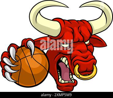 Bull Minotaur Longhorn Basketballmaskottchen Stock Vektor