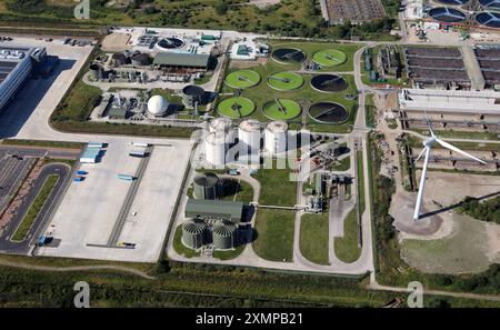 Aus der Vogelperspektive des Abwassers und Abwasseraufbereitungsunternehmens Knostrop in Cross Green, Ost-Leeds Stockfoto