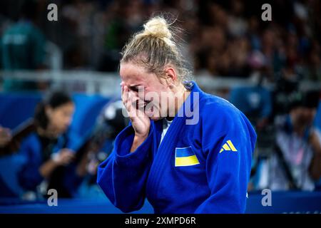 BILODID Daria (Ukraine, blau) ist enttaeuscht ueber die Niederlage und weint, FRA, Olympische Spiele Paris 2024, Judo, Damen bis 57 kg, Vorrunde, 29.07.2024 Foto: Eibner-Pressefoto/Michael Memmler Stockfoto