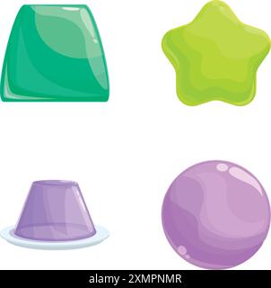 Leckere Jelly-Symbole setzen Cartoon-Vektor. Bunte Gummibonbons und Gelee. Süßes Essen, Nachtisch Stock Vektor