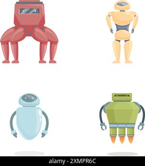 Verschiedene Roboter-Symbole setzen den Cartoon-Vektor. Moderner elektronischer Roboter. Künstliche Intelligenz Stock Vektor