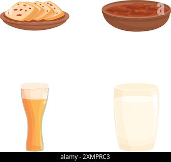 Österreichische Gerichte Ikonen Set Cartoon Vektor. Verschiedene österreichische Gerichte. Traditionelles Essen Stock Vektor