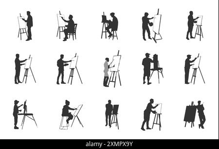 Künstler Silhouette, Künstler Zeichnung Silhouette, Maler Künstler Silhouette, Künstler Zeichnung Vektor Set Stock Vektor