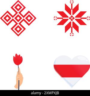 Weißrussland Symbol Symbole setzen Zeichentrickvektor. Alte Flagge von belarus. Nationales Emblem Stock Vektor