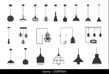 Silhouette der Pendelleuchten, Silhouette der Deckenleuchte, Logo der Pendelleuchte, Silhouette der Lampe, Symbol der Pendelleuchte Stock Vektor