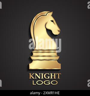 Goldenes Logo für Schachritter 3D Stock Vektor