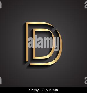 Goldenes Symboldesign mit Buchstabe d 3D und Schatten Stock Vektor